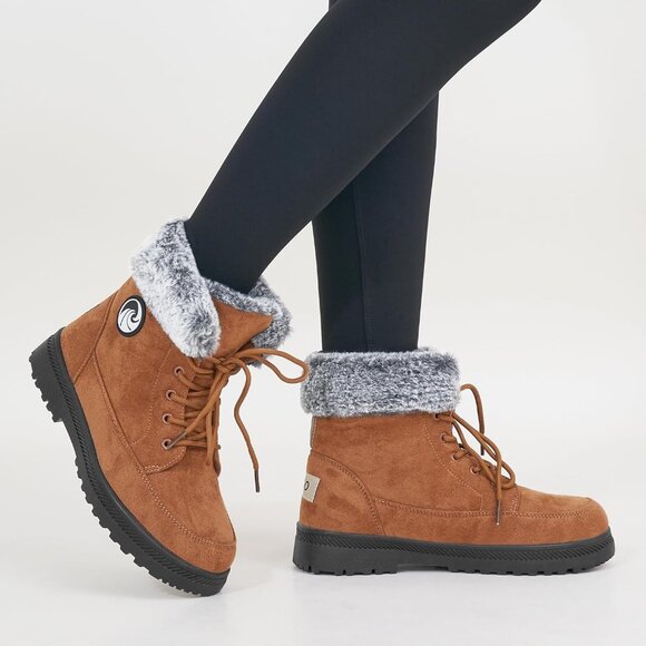 Alicegana Women's Winter Boots Snow Warm Fur Lined Lace Up Khaki Non Slip Boots - Picture 7 of 7